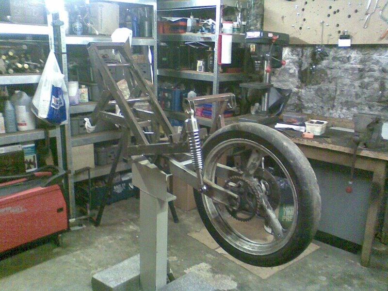 Frame with rear suspension trial fitted